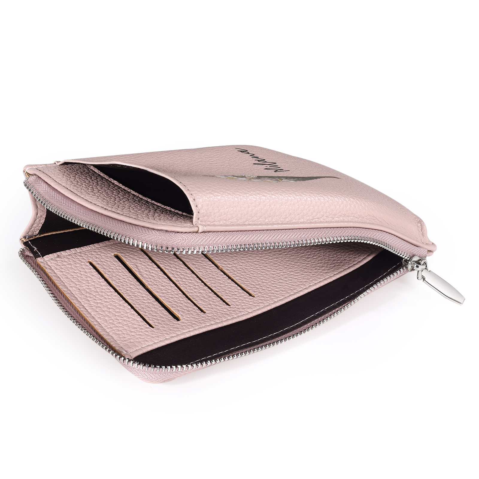 Personalized Leather Crossbody Phone Bag with Name and Birth Flower Zippered Designer Wallet Stylish Gift for Her