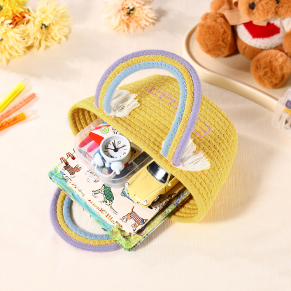 Personalized Name Handbag Cute Pink Pastel Rainbow Basket Rope Bag Kids Rainbow Purses Gift for Kids
