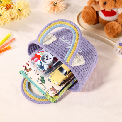 Personalized Name Handbag Cute Pink Pastel Rainbow Basket Rope Bag Kids Rainbow Purses Gift for Kids