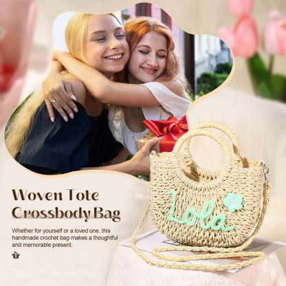 Personalized Name Straw Bags Custom Womens Straw Crossbody Bag Beach Handbag Gift for Her