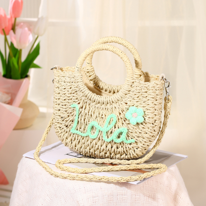 Personalized Name Straw Bags Custom Womens Straw Crossbody Bag Beach Handbag Gift for Her