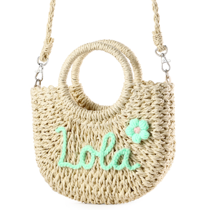 Personalized Name Straw Bags Custom Womens Straw Crossbody Bag Beach H