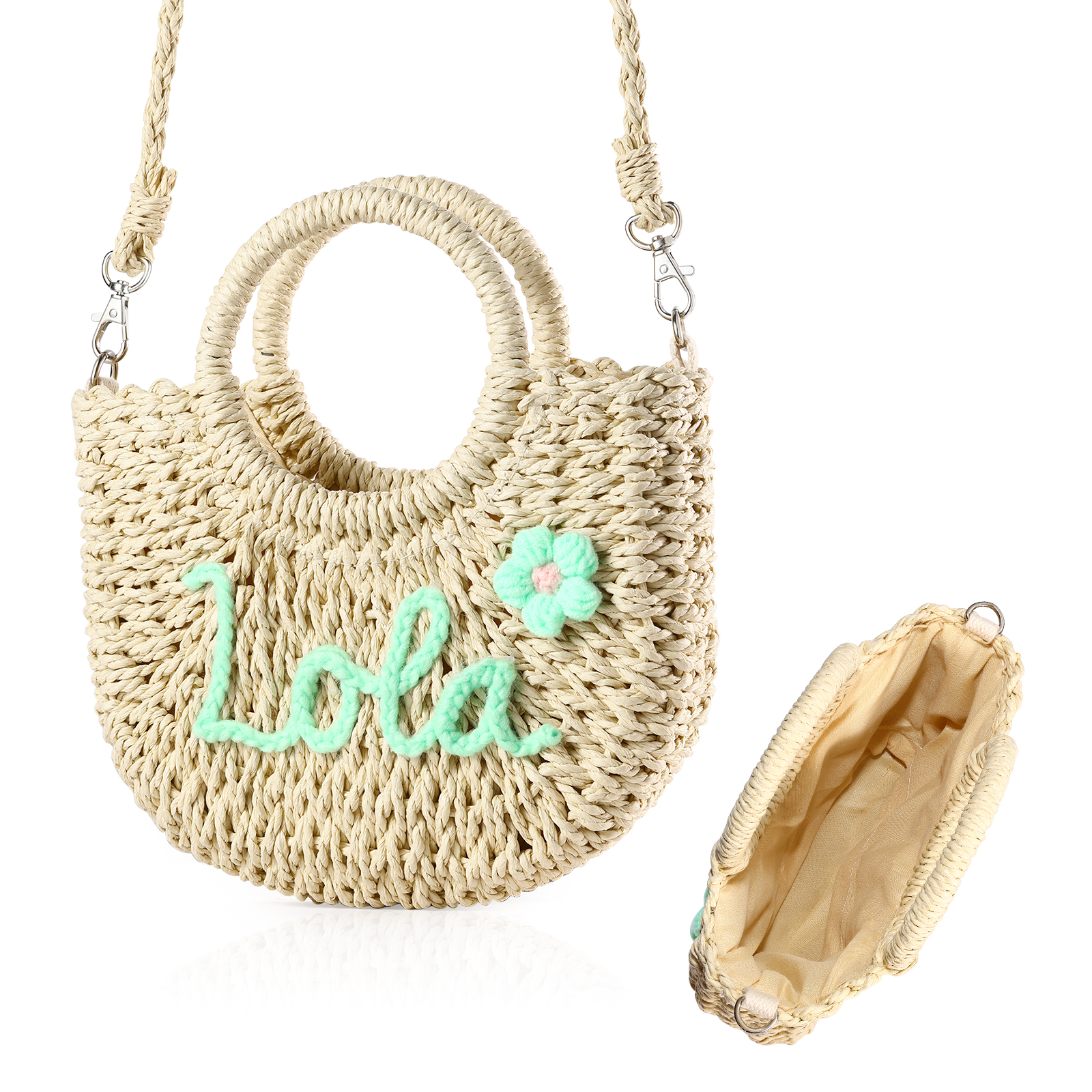 Personalized Name Straw Bags Custom Womens Straw Crossbody Bag Beach Handbag Gift for Her