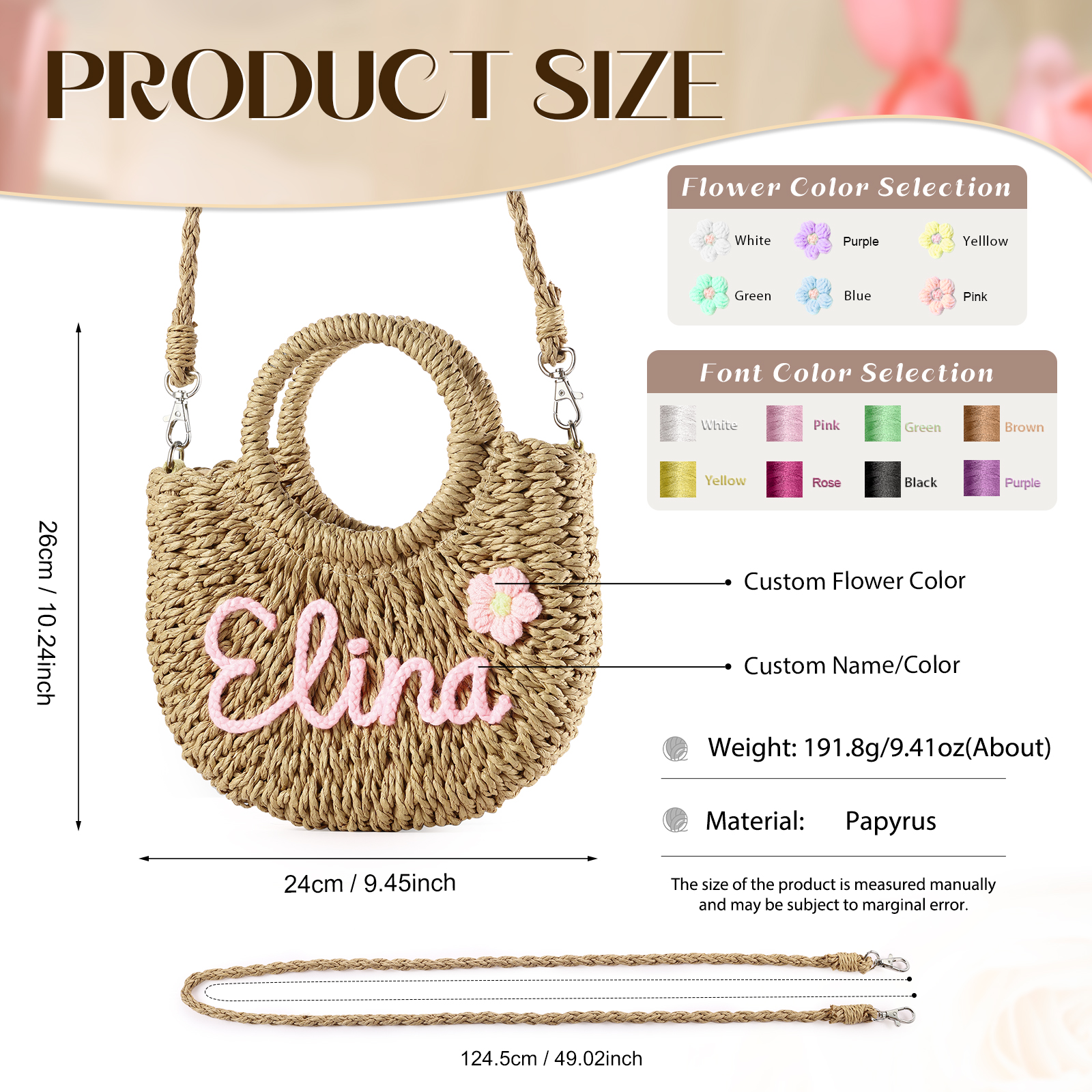 Personalized Name Straw Bags Custom Womens Straw Crossbody Bag Beach Handbag Gift for Her