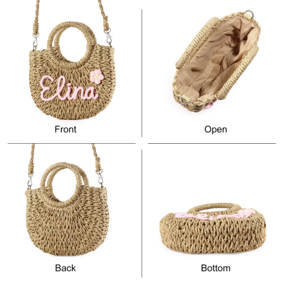 Personalized Name Straw Bags Custom Womens Straw Crossbody Bag Beach Handbag Gift for Her