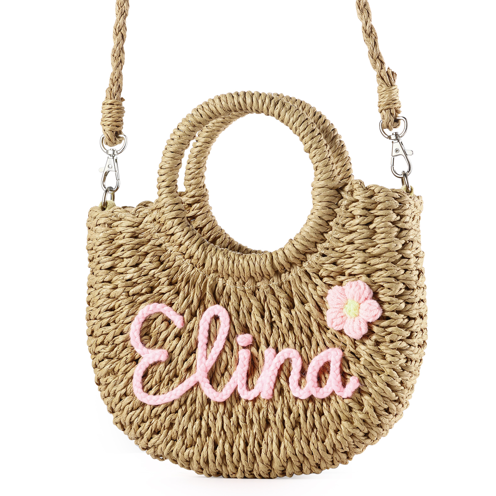 Personalized Name Straw Bags Custom Womens Straw Crossbody Bag Beach Handbag Gift for Her