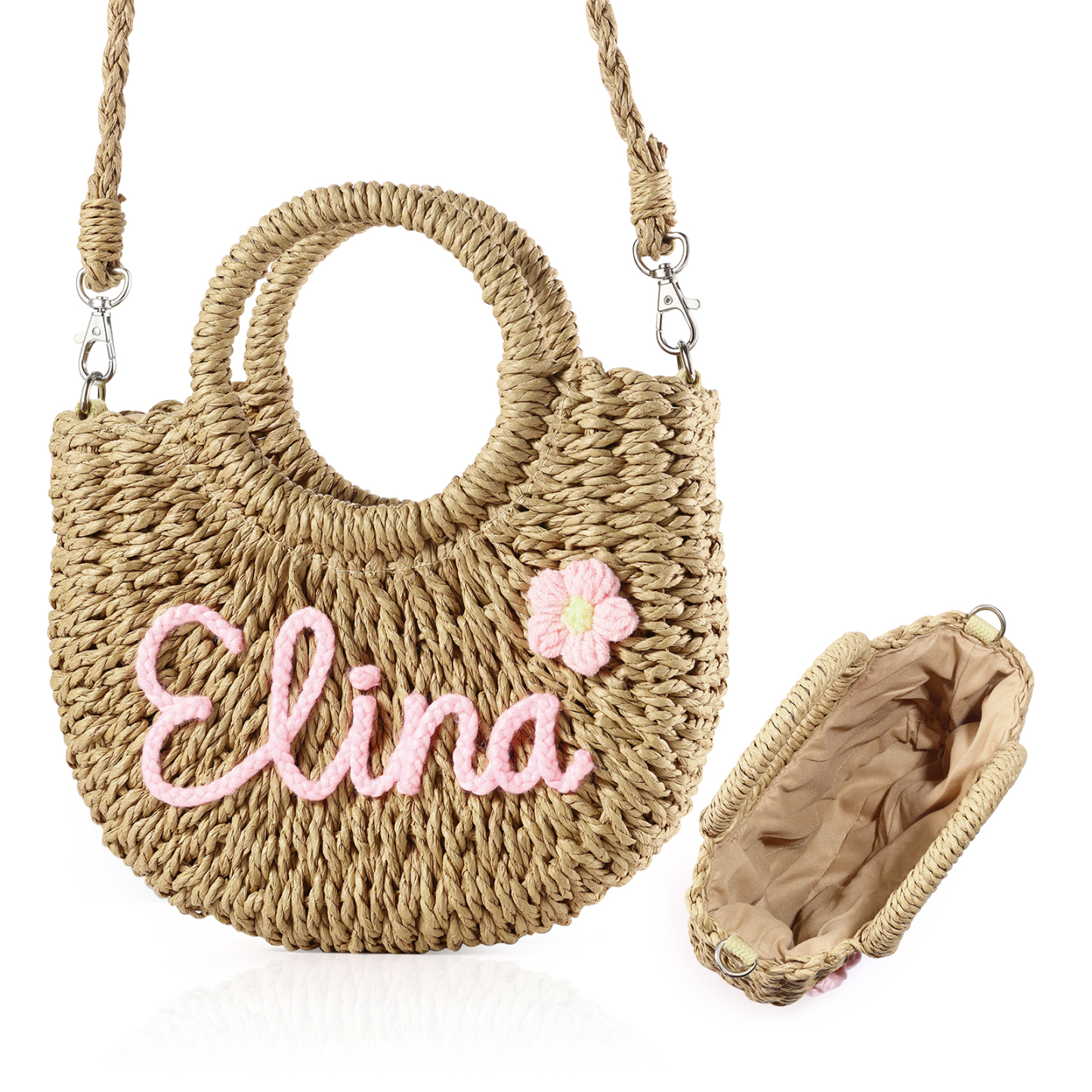 Personalized Name Straw Bags Custom Womens Straw Crossbody Bag Beach Handbag Gift for Her