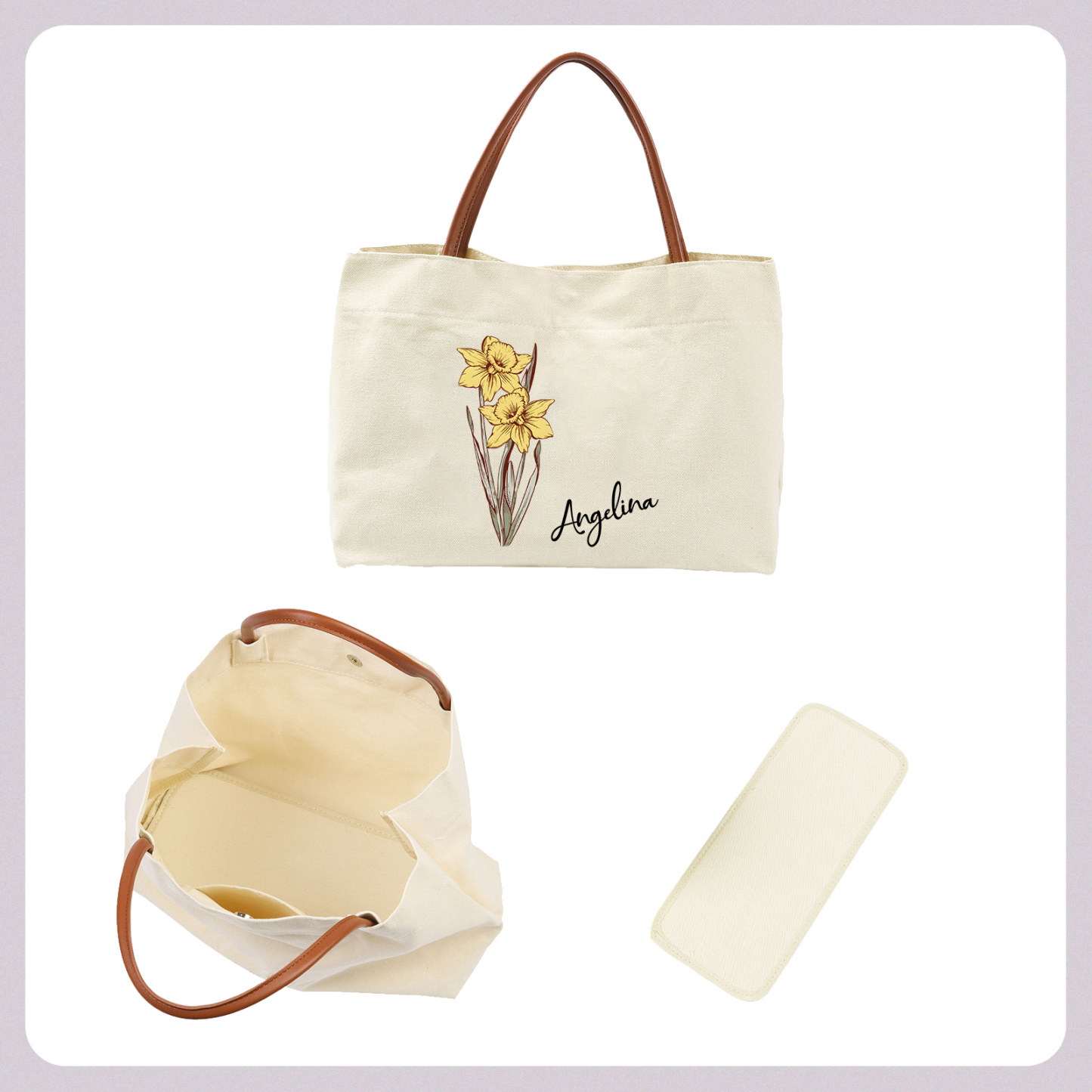 Personalized Tote Bag Custom Name & Birth Flower Stylish Gift for Her | Lorajewel