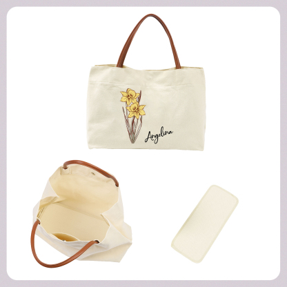 Personalized Tote Bag Custom Name & Birth Flower Stylish Gift for Her | Lorajewel