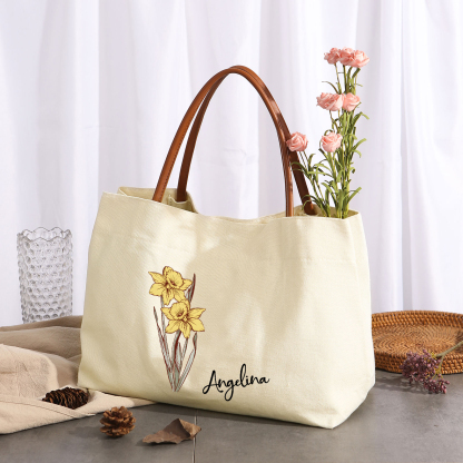 Personalized Tote Bag Custom Name & Birth Flower Stylish Gift for Her | Lorajewel