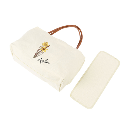 Personalized Tote Bag Custom Name & Birth Flower Stylish Gift for Her | Lorajewel