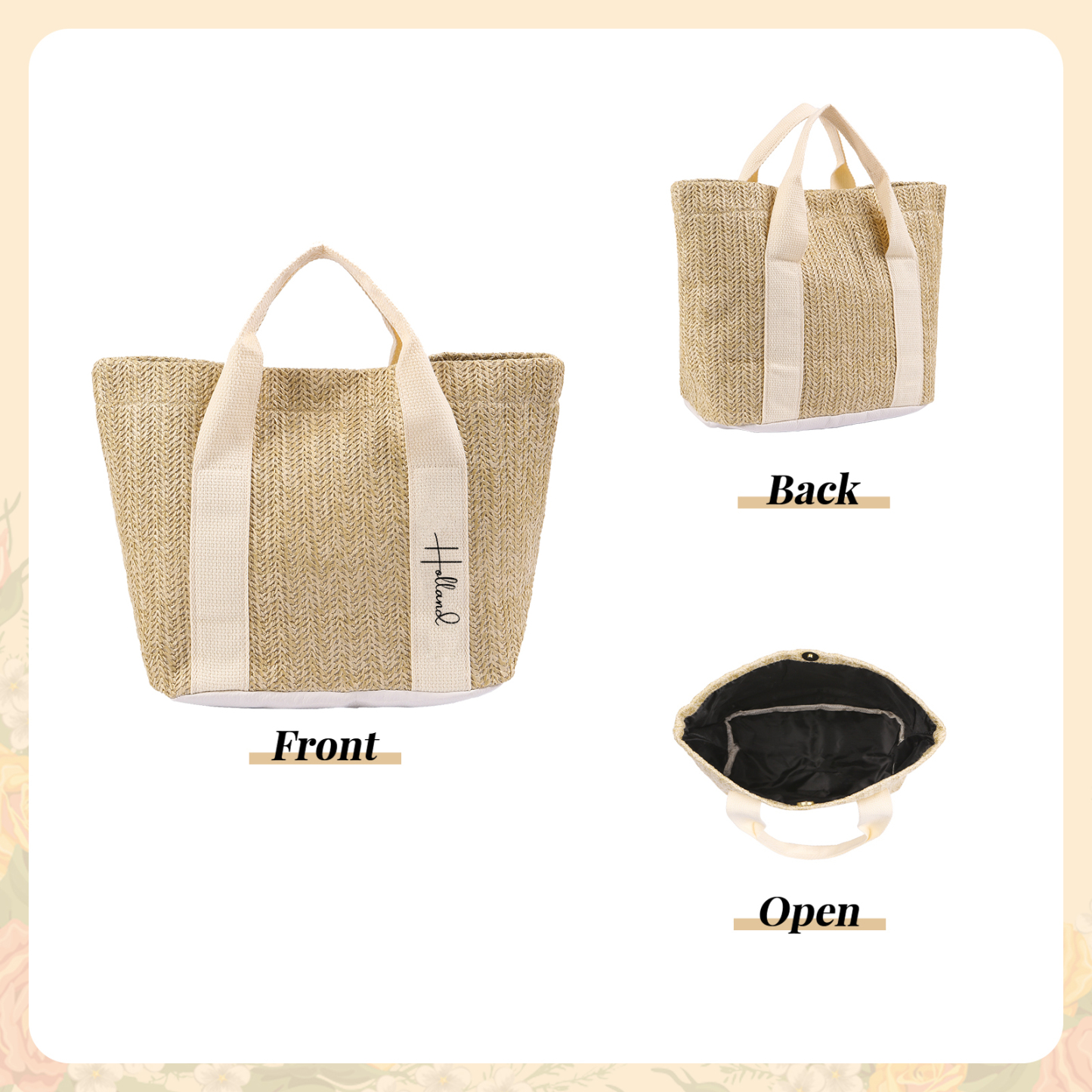 Personalized Straw Tote Bag with Custom Name – Choose from 5 Fonts & 3 Colors – Custom Gift for Mom, Teacher, Friends