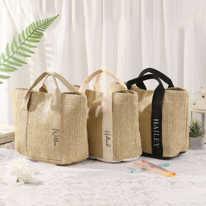 Personalized Straw Tote Bag with Custom Name – Choose from 5 Fonts & 3 Colors – Custom Gift for Mom, Teacher, Friends