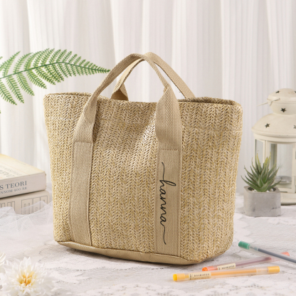 Personalized Straw Tote Bag with Custom Name – Choose from 5 Fonts & 3 Colors – Custom Gift for Mom, Teacher, Friends