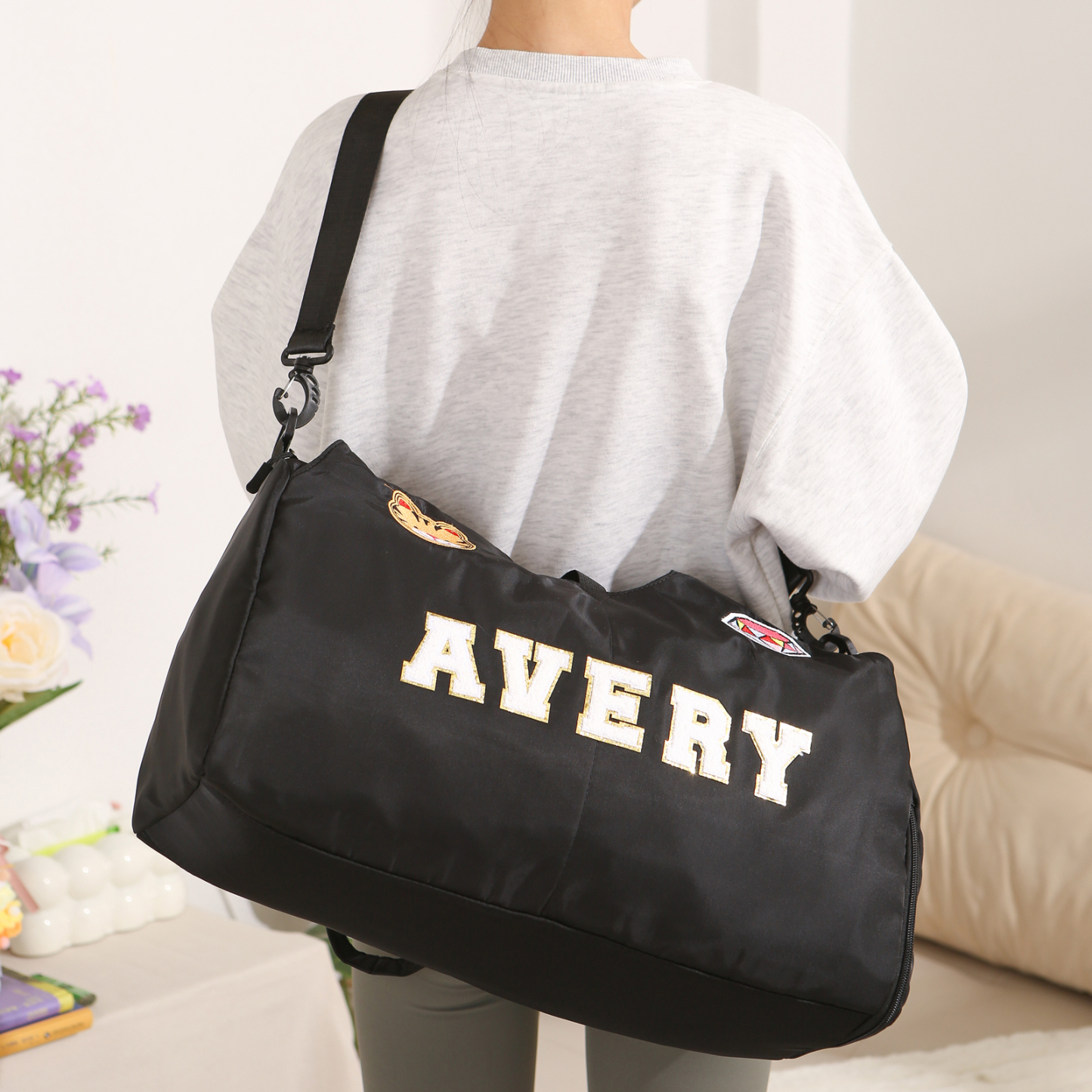 Personalized Dance Bag with Custom Name & Embroidery Patches for Women & Girls | Lorajewel