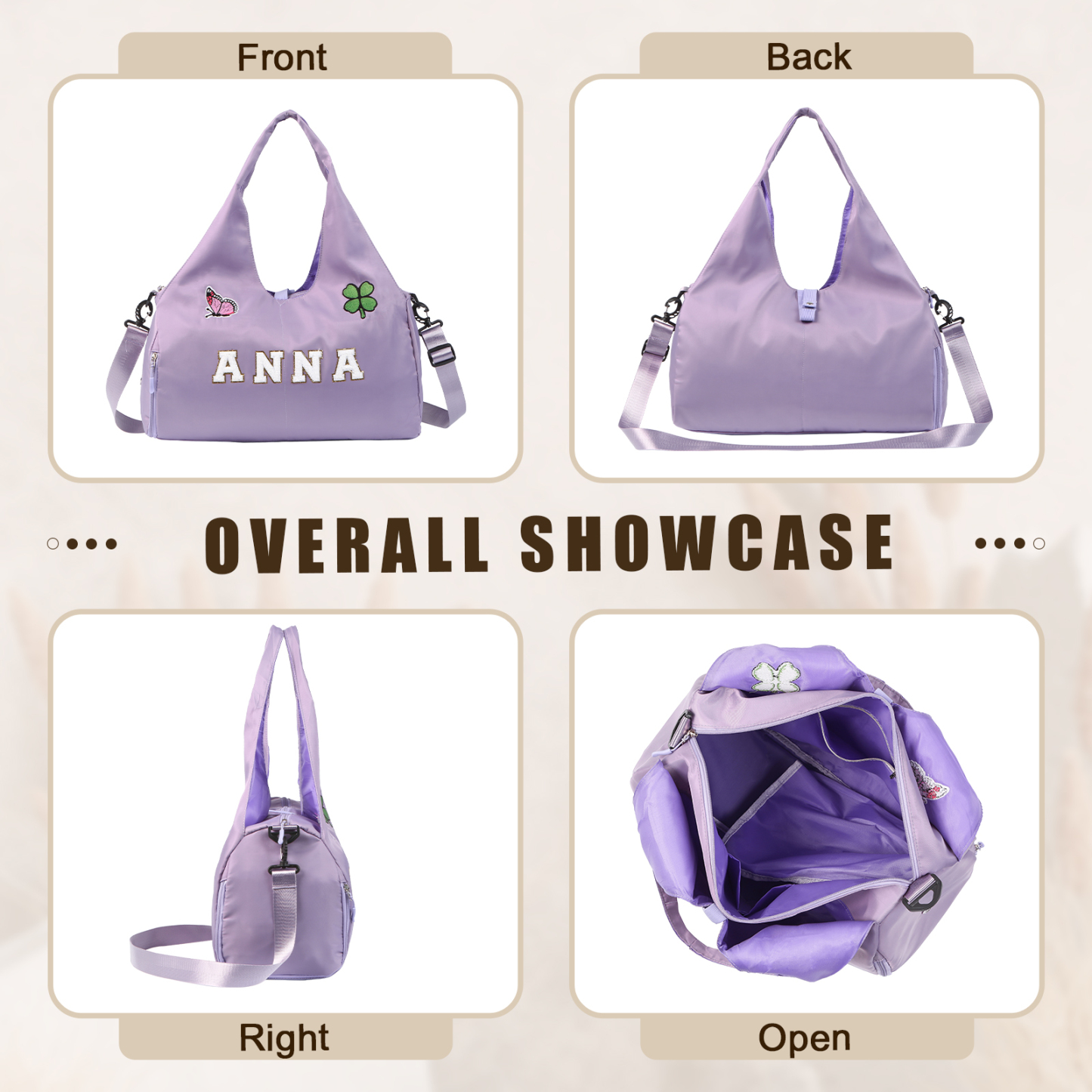 Personalized Dance Bag with Custom Name & Embroidery Patches for Women & Girls | Lorajewel