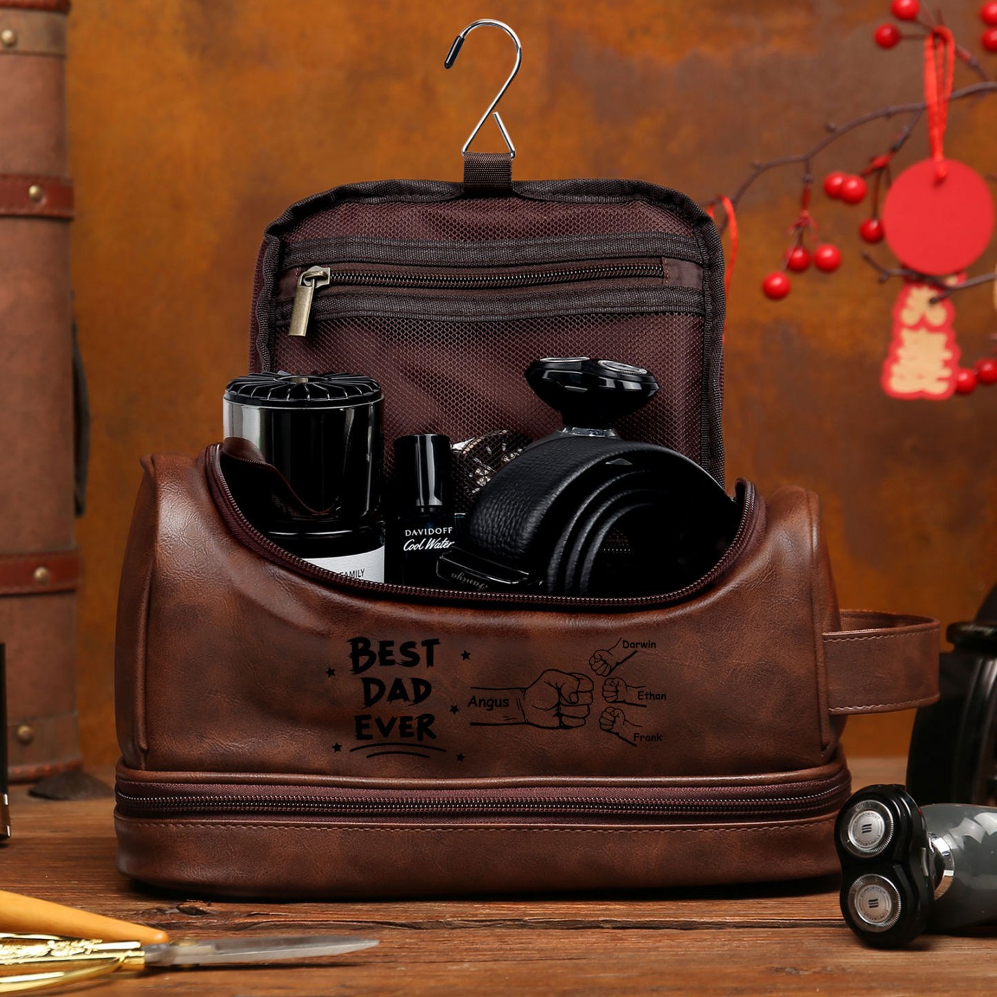 Personalized Toiletry Bag for Dad with 4 Names - Custom Bag for Him | Lorajewel