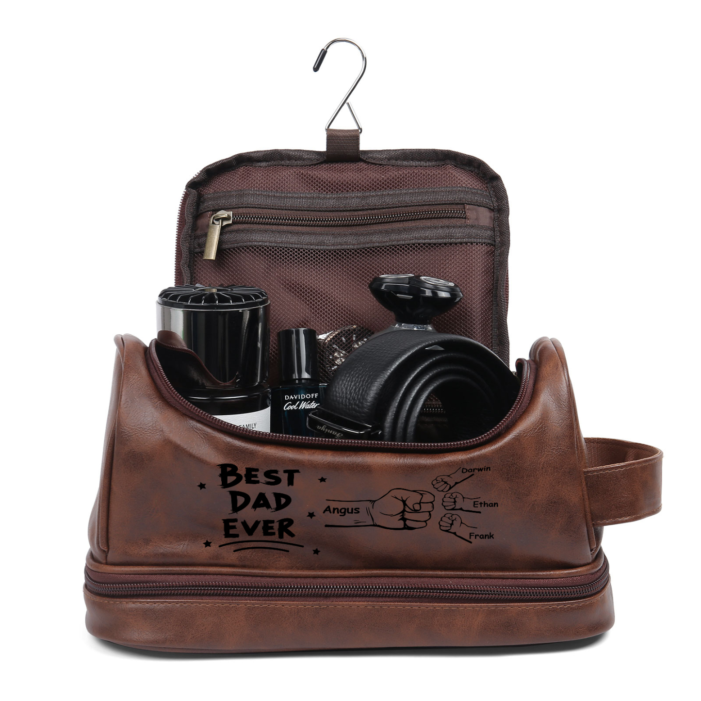 Personalized Toiletry Bag for Dad with 4 Names - Custom Bag for Him | Lorajewel