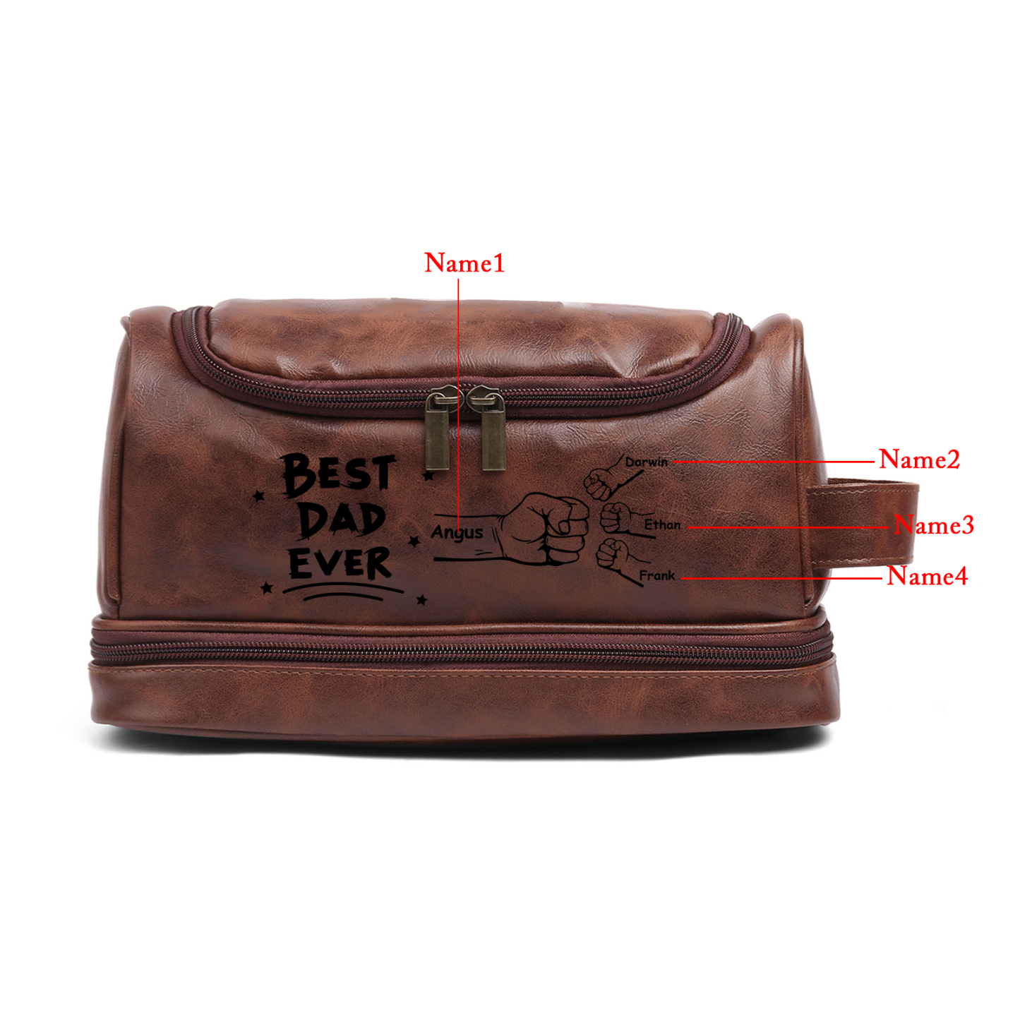 Personalized Toiletry Bag for Dad with 4 Names - Custom Bag for Him | Lorajewel