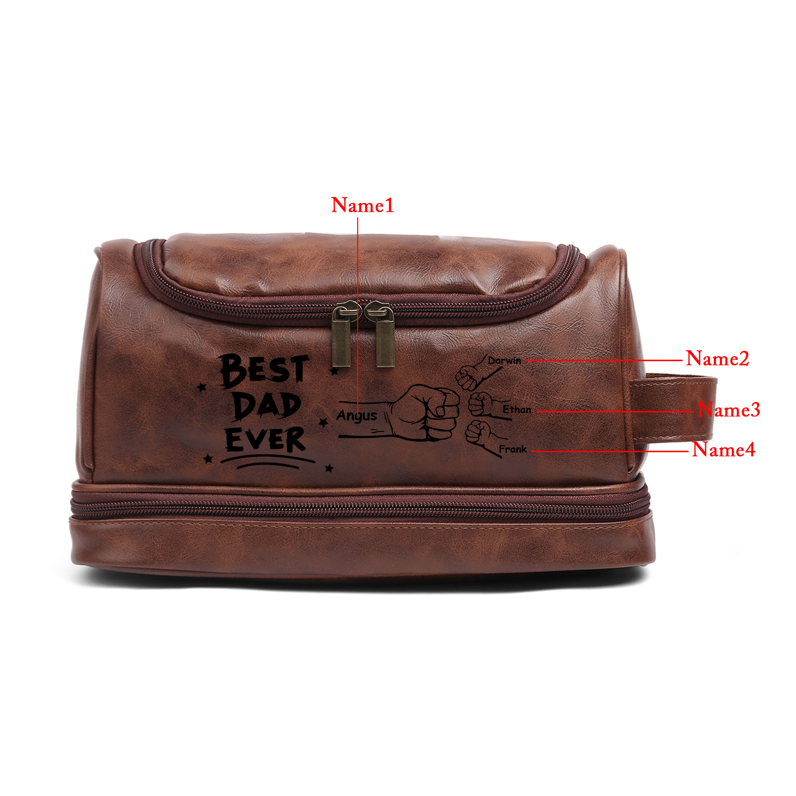 Personalized Toiletry Bag for Dad with 4 Names - Custom Bag for Him | Lorajewel