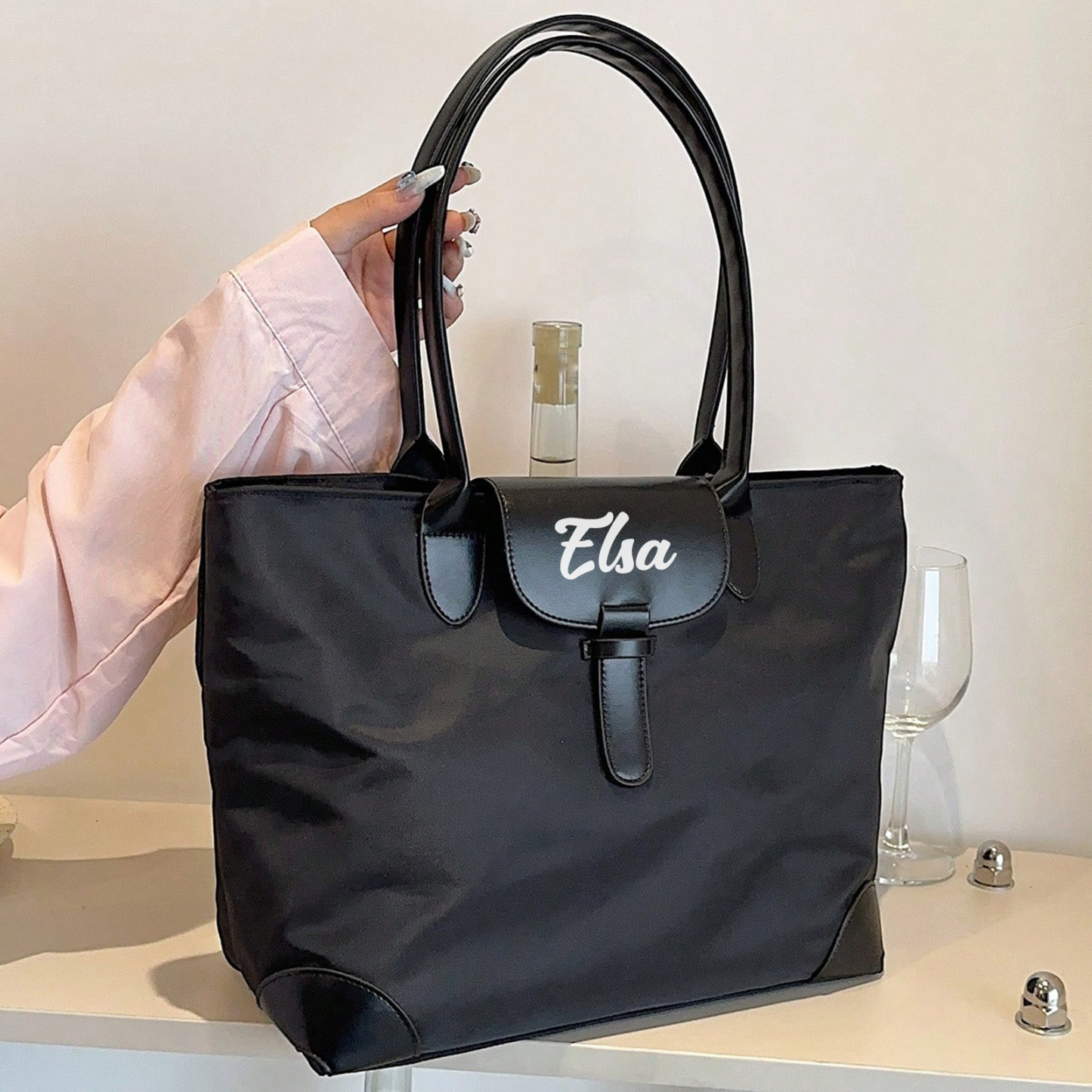 Personalized Nylon Shoulder Bag with Custom Name – Gift for Women | Lorajewel