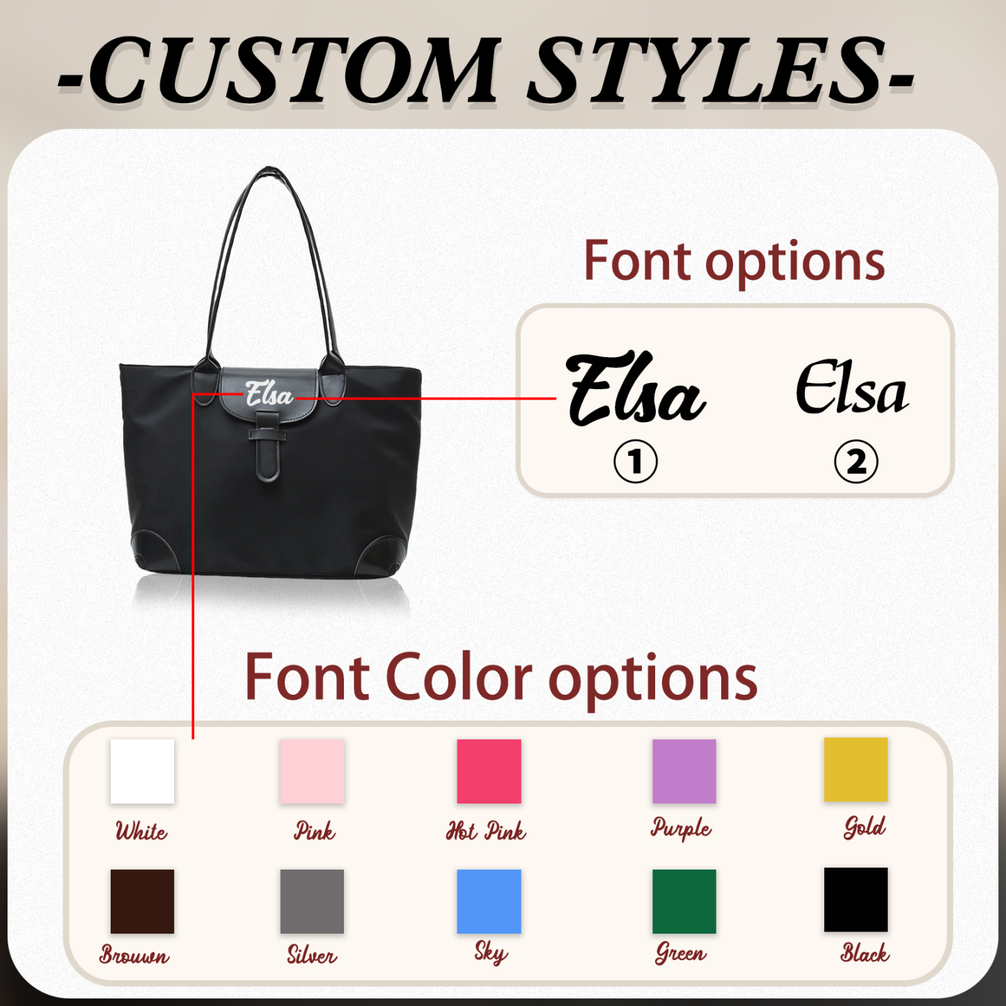 Personalized Nylon Shoulder Bag with Custom Name – Gift for Women | Lorajewel