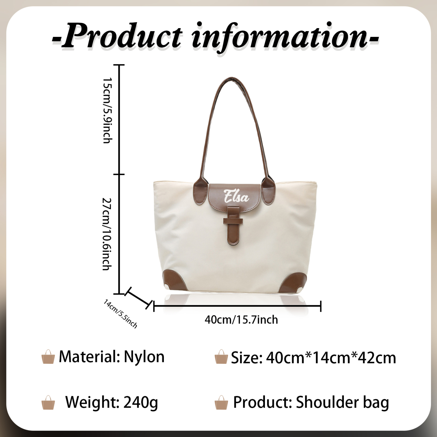 Personalized Nylon Shoulder Bag with Custom Name – Gift for Women | Lorajewel