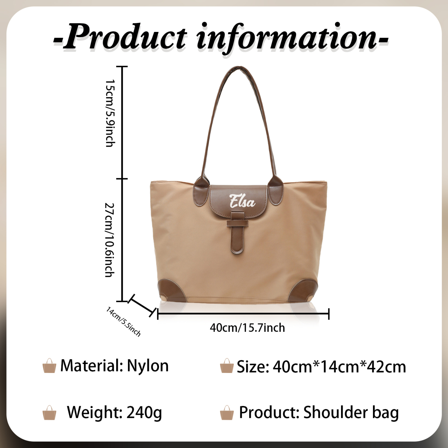 Personalized Nylon Shoulder Bag with Custom Name – Gift for Women | Lorajewel