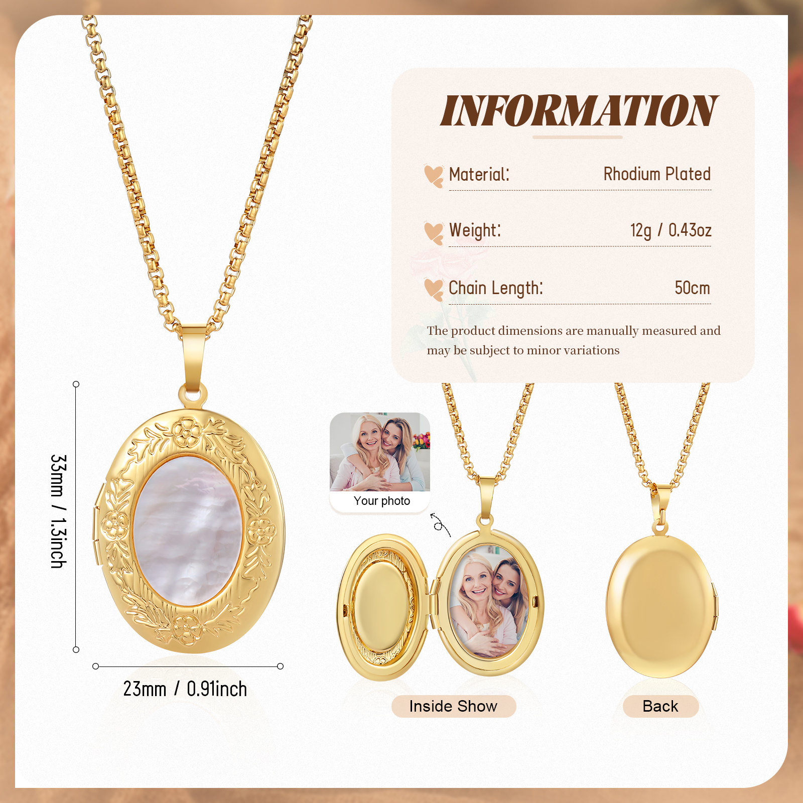 Personalized Photo Gold Locket Necklace