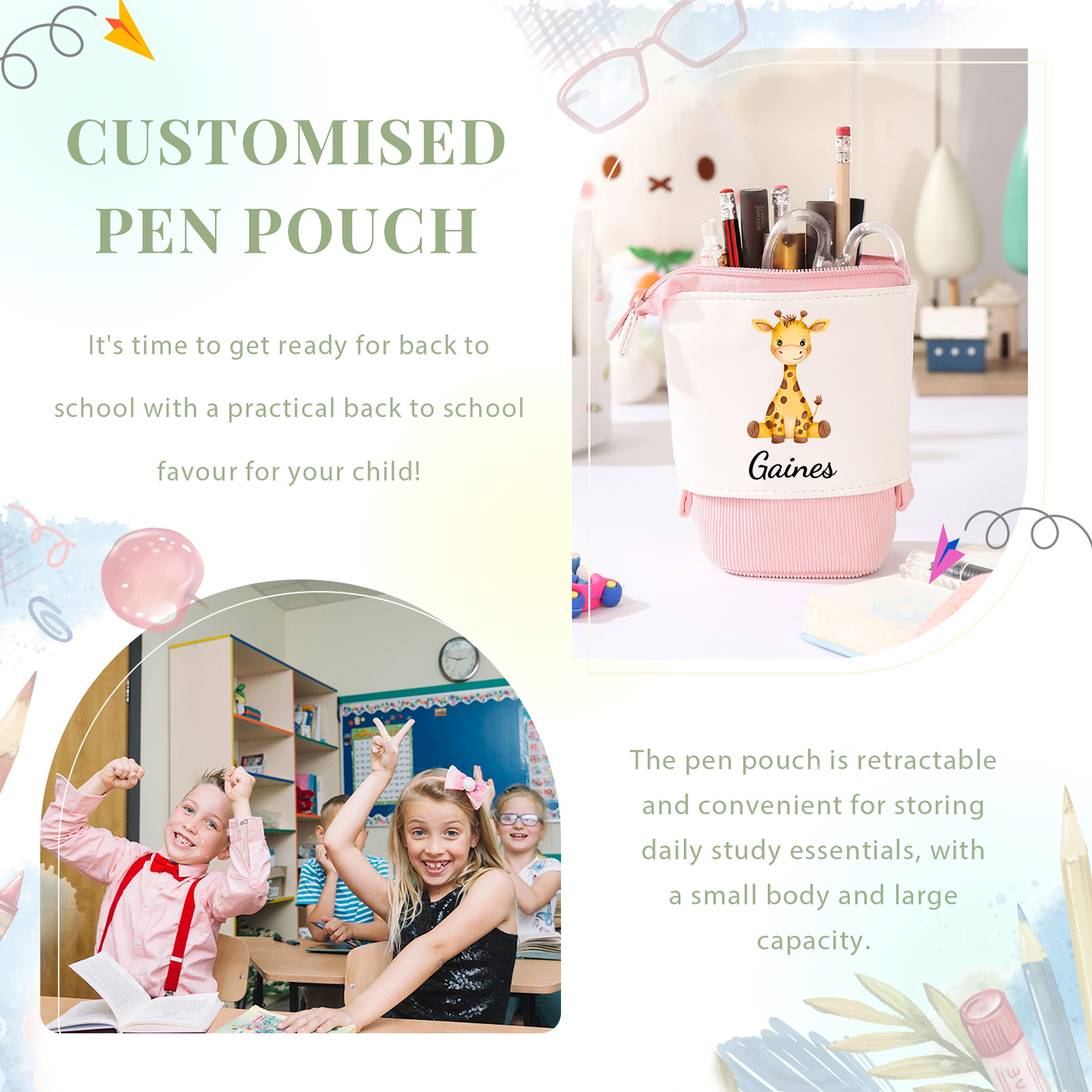 [Copy]Personalized Pencil Case Custom Name & Vehicle Pattern Pen Pouch Back To School Gift for Sons Daughters