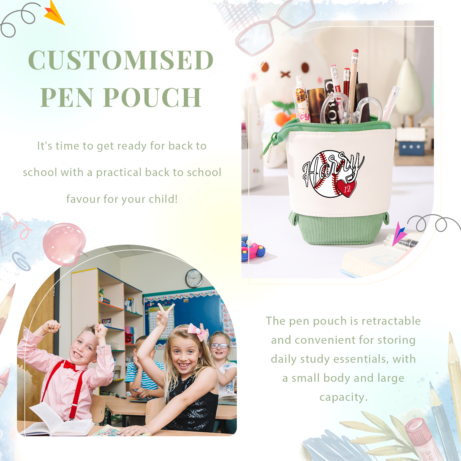 [Copy]Personalized Pencil Case Custom Name & Animals Pattern Pen Pouch Back To School Gift for Kids