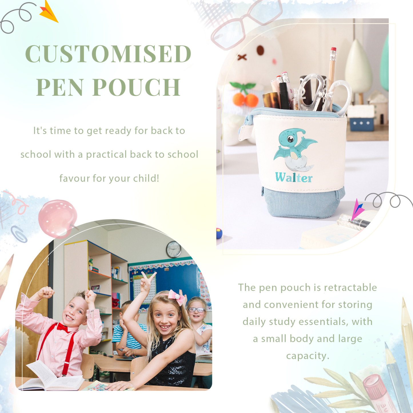 [Copy]Personalized Pencil Case Custom Name & Animals Pattern Pen Pouch Back To School Gift for Kids