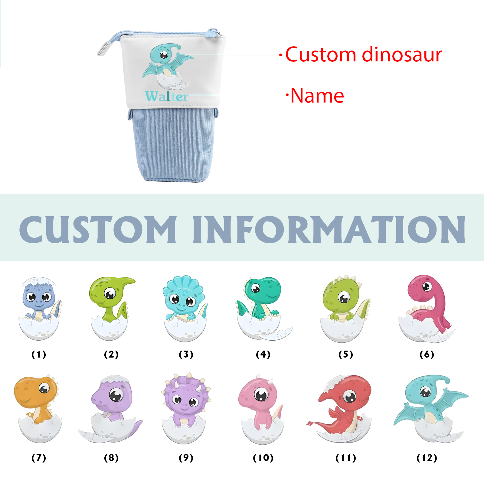 [Copy]Personalized Pencil Case Custom Name & Animals Pattern Pen Pouch Back To School Gift for Kids