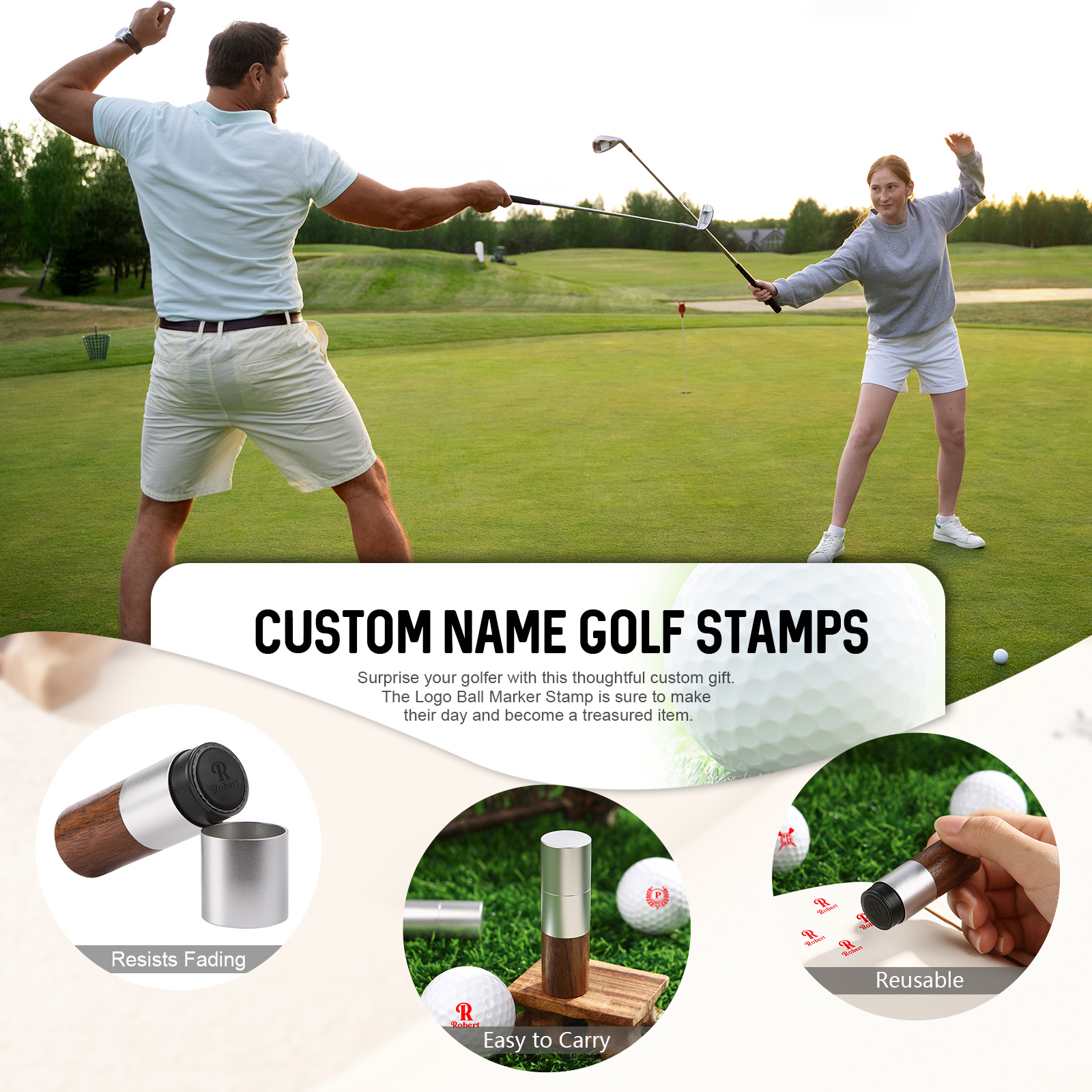 Personalized Wooden Golf Stamp Custom Golf Ball Marker Essential Golf Accessories Gift for Him