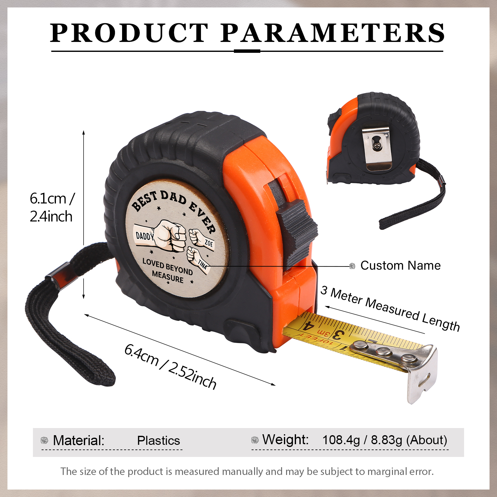 3 Names Personalized Tape Measure – Custom Father's Day Gift for Dad | Lorajewel