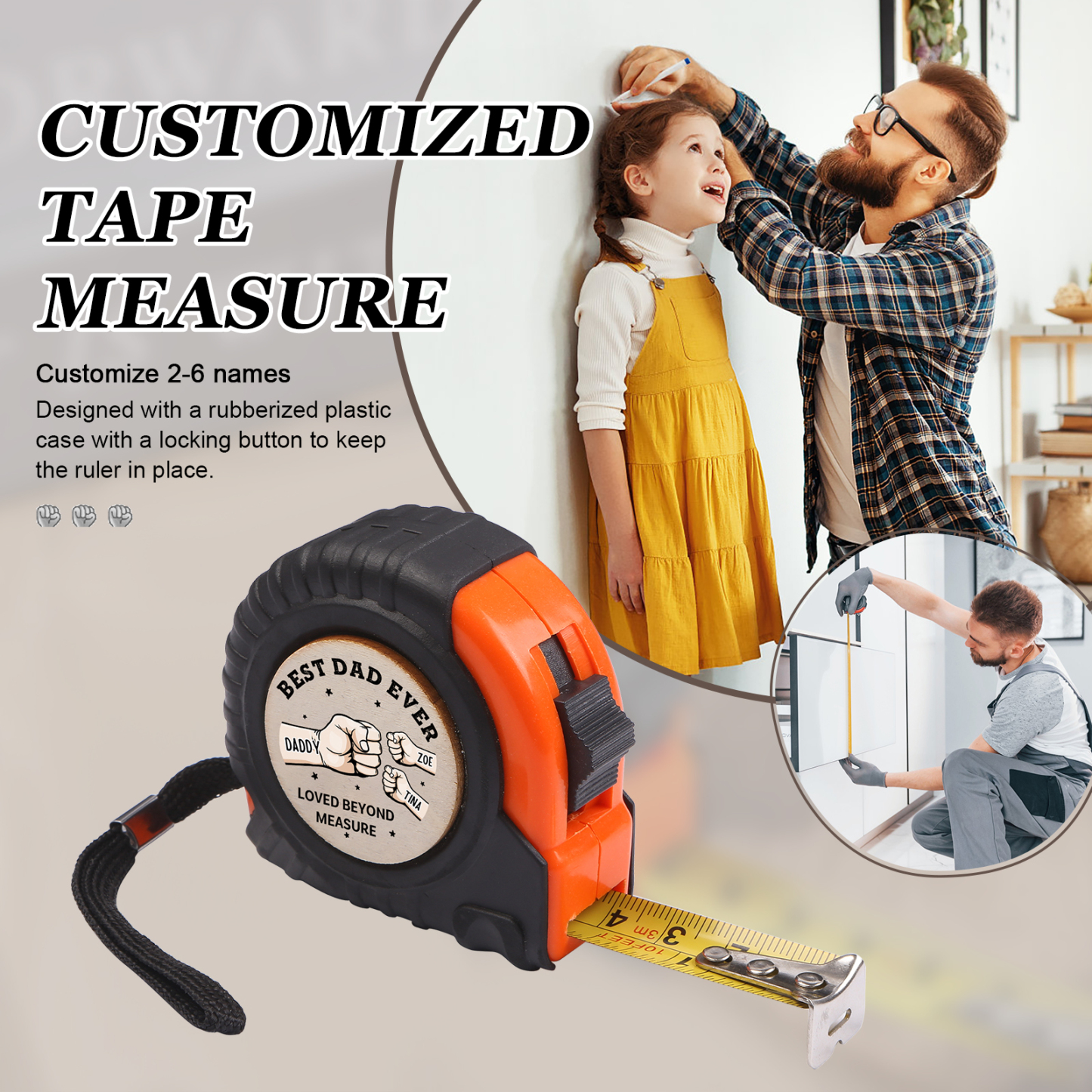 3 Names Personalized Tape Measure – Custom Father's Day Gift for Dad | Lorajewel