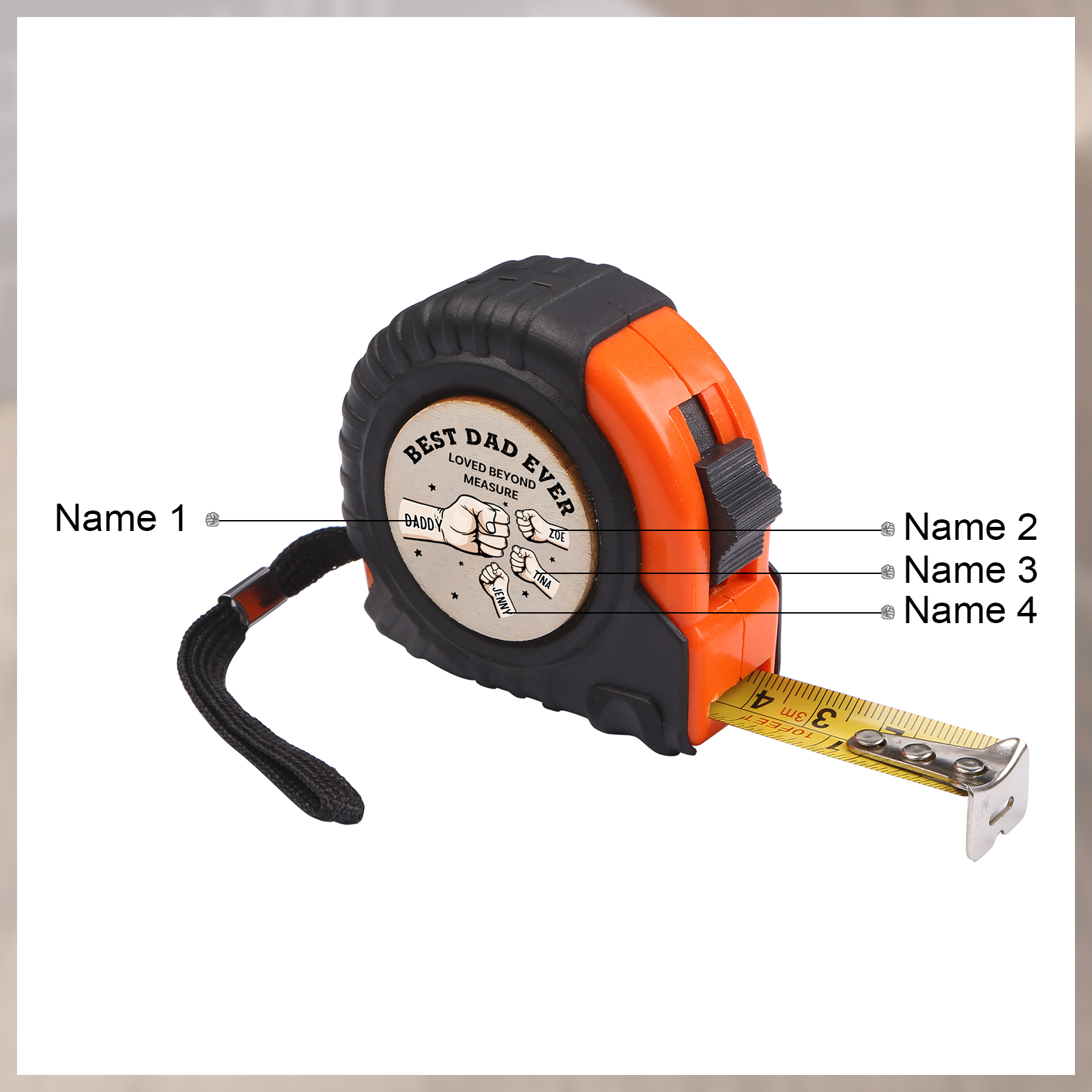 4 Names Personalized Tape Measure – Custom Father's Day Gift for Dad | Lorajewel