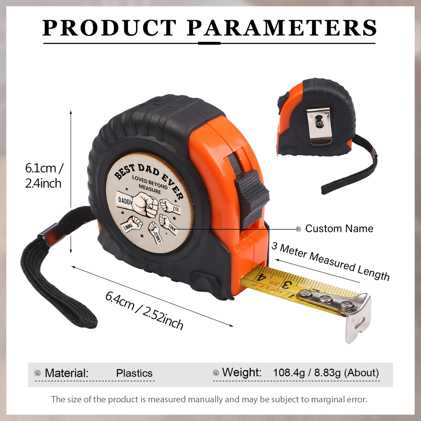 5 Names Personalized Tape Measure – Custom Father's Day Gift for Dad | Lorajewel