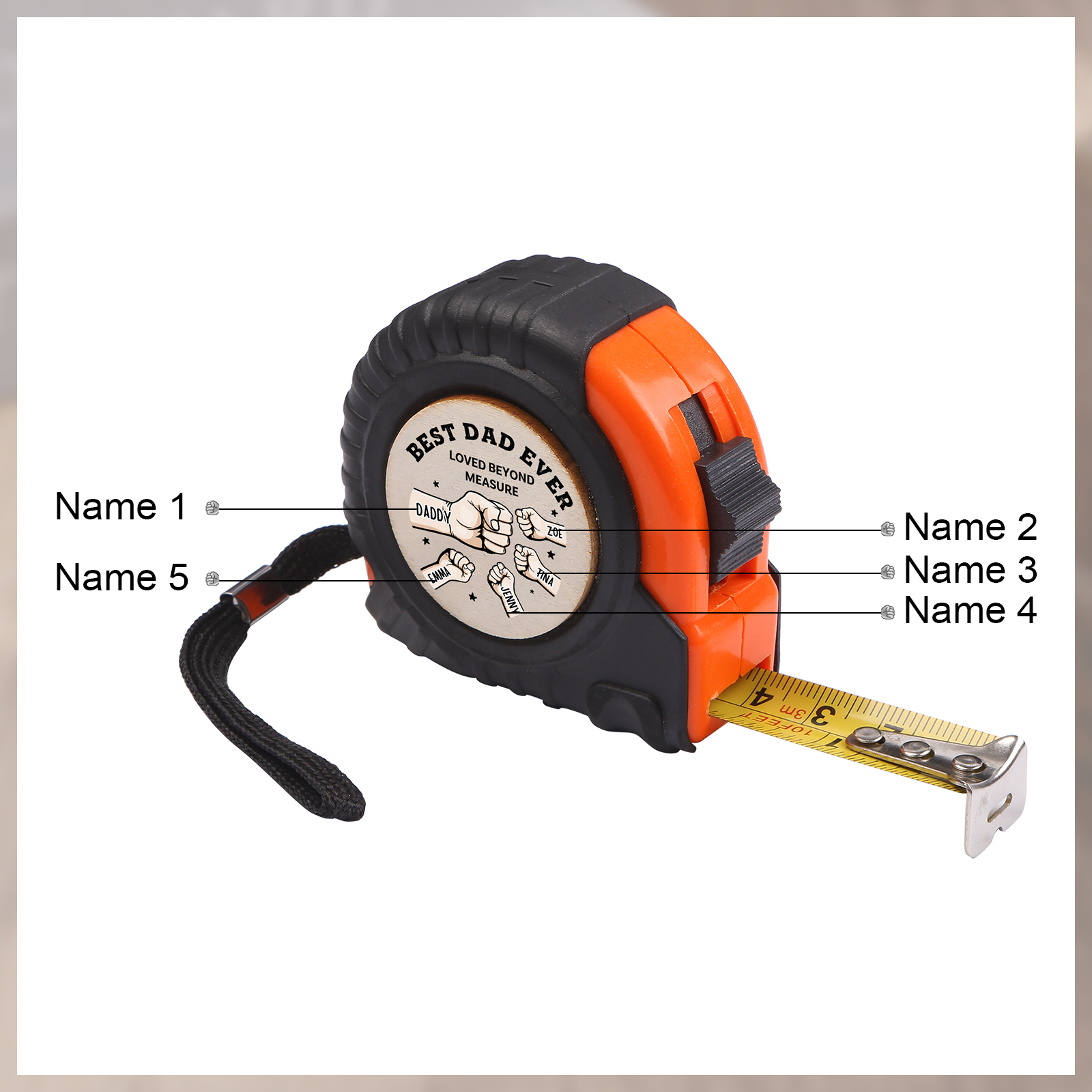 5 Names Personalized Tape Measure – Custom Father's Day Gift for Dad | Lorajewel