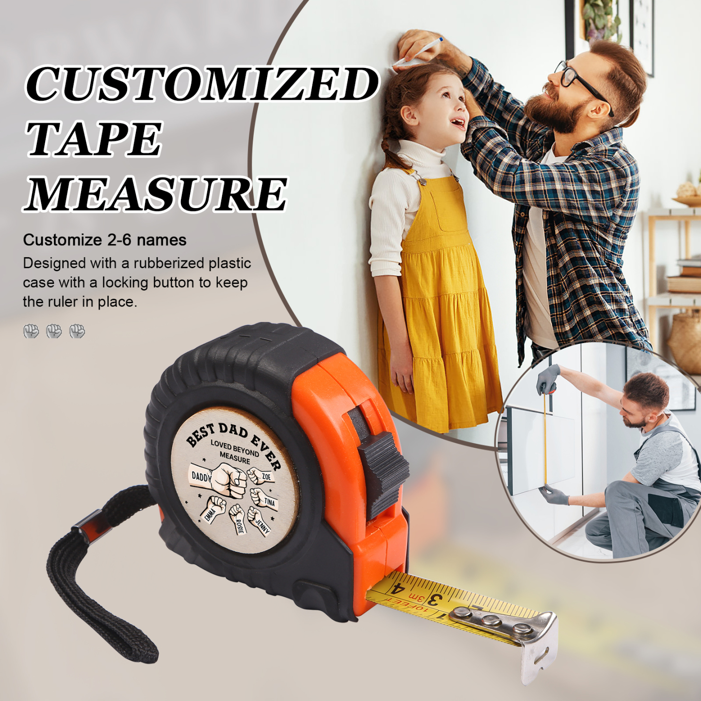 6 Names Personalized Tape Measure – Custom Father's Day Gift for Dad | Lorajewel