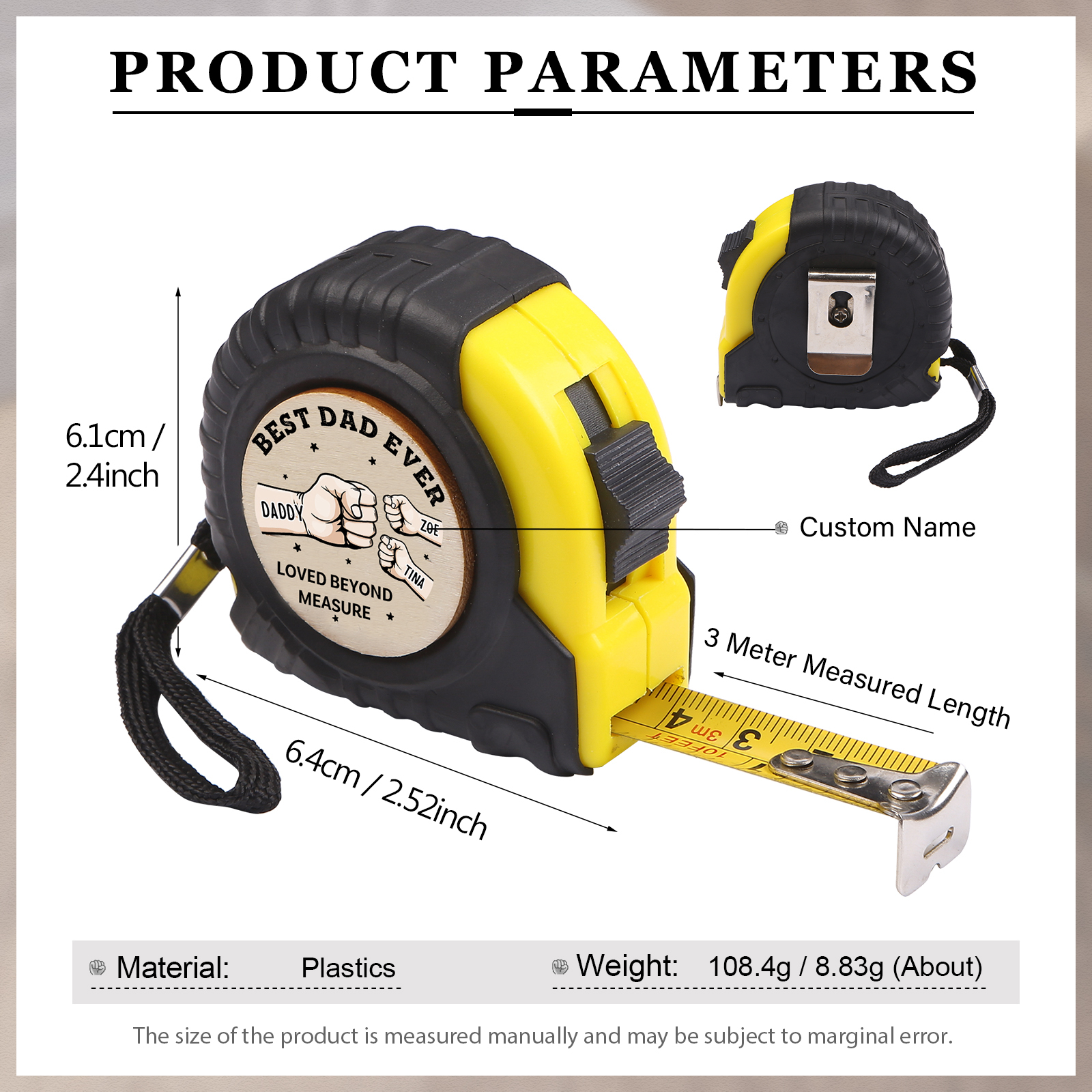 3 Names Personalized Tape Measure – Custom Father's Day Gift for Dad | Lorajewel