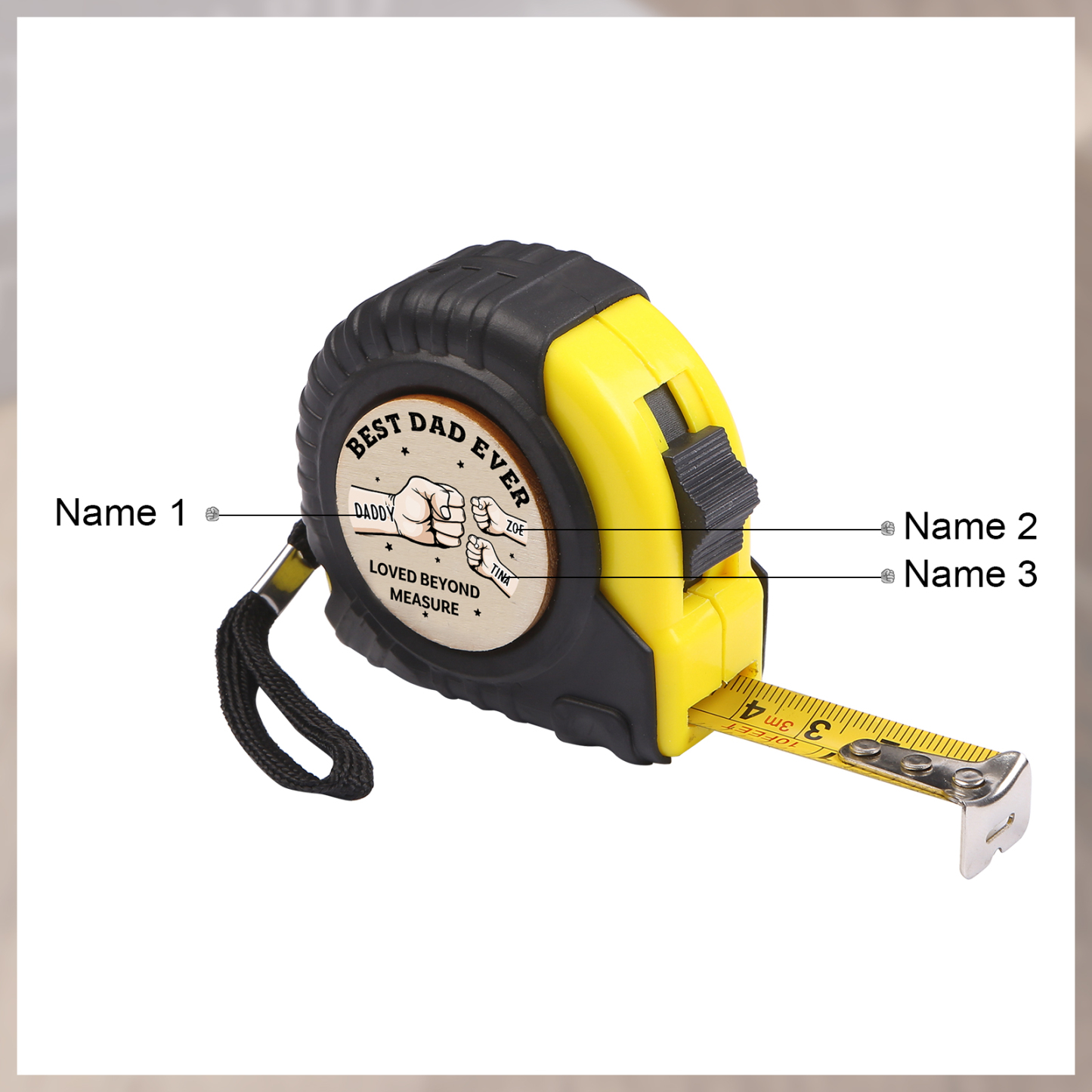 3 Names Personalized Tape Measure – Custom Father's Day Gift for Dad | Lorajewel