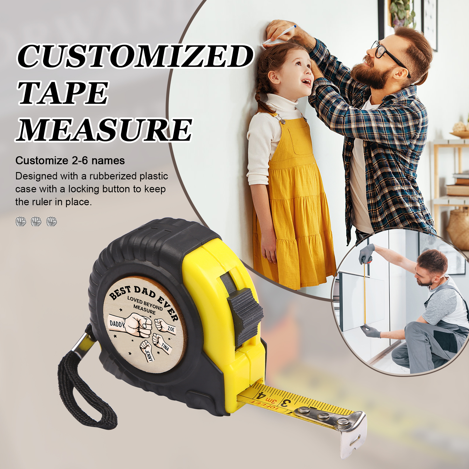 4 Names Personalized Tape Measure – Custom Father's Day Gift for Dad | Lorajewel