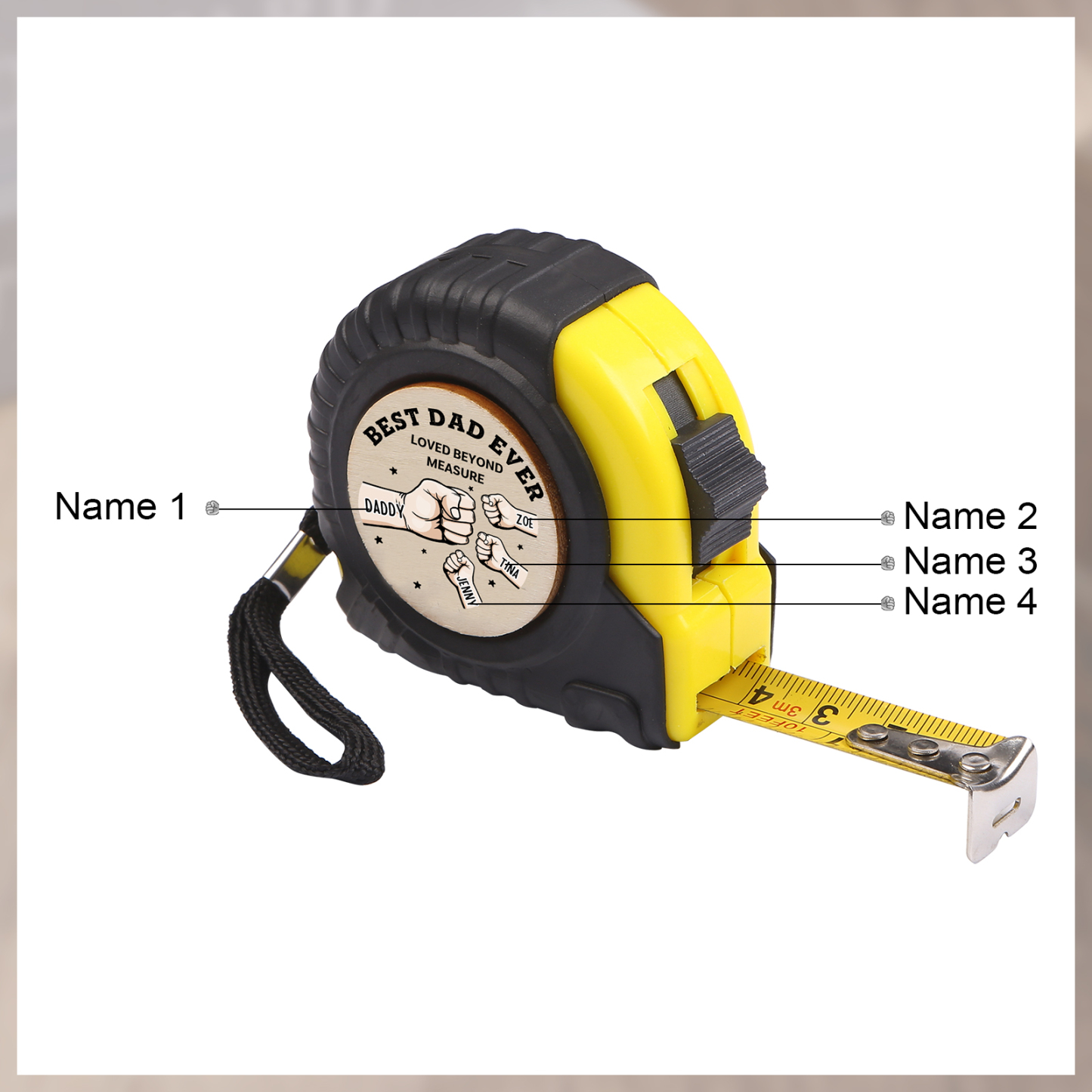 4 Names Personalized Tape Measure – Custom Father's Day Gift for Dad | Lorajewel