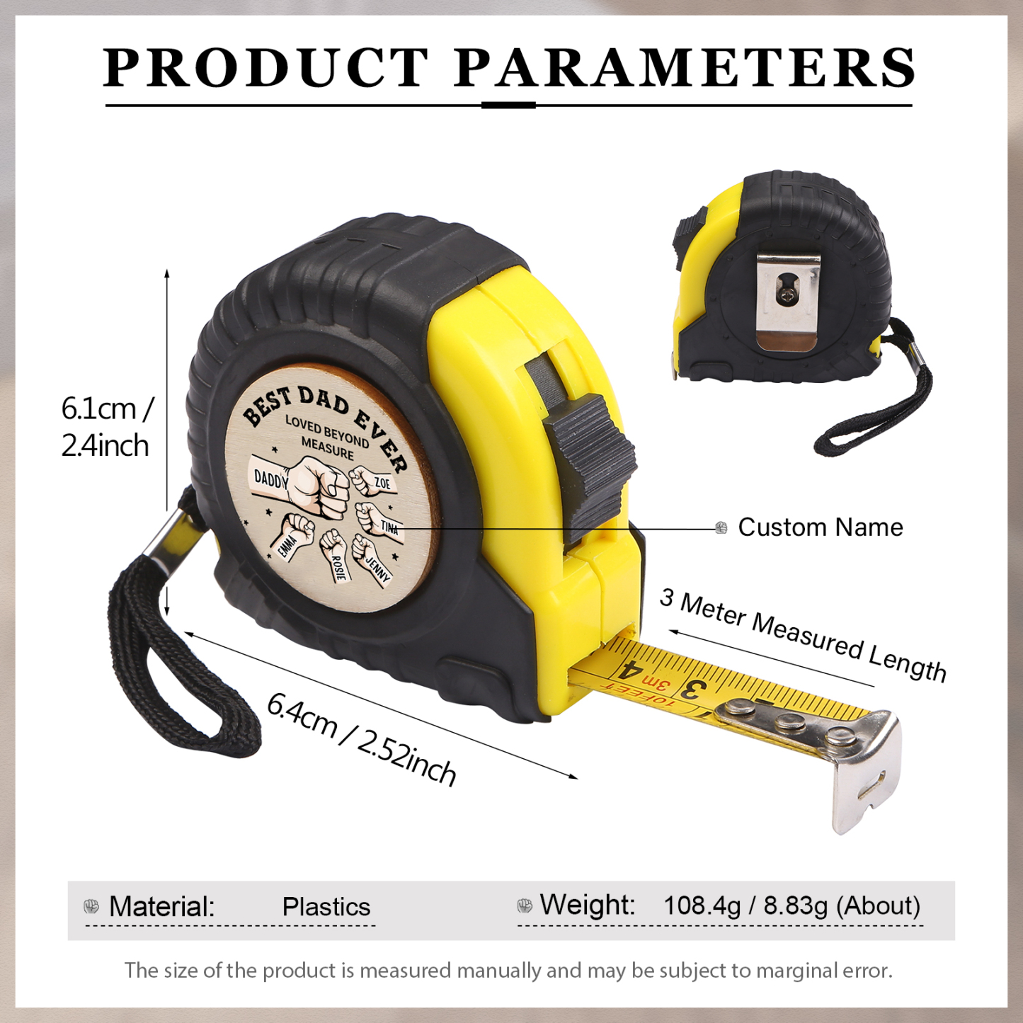 6 Names Personalized Tape Measure – Custom Father's Day Gift for Dad | Lorajewel