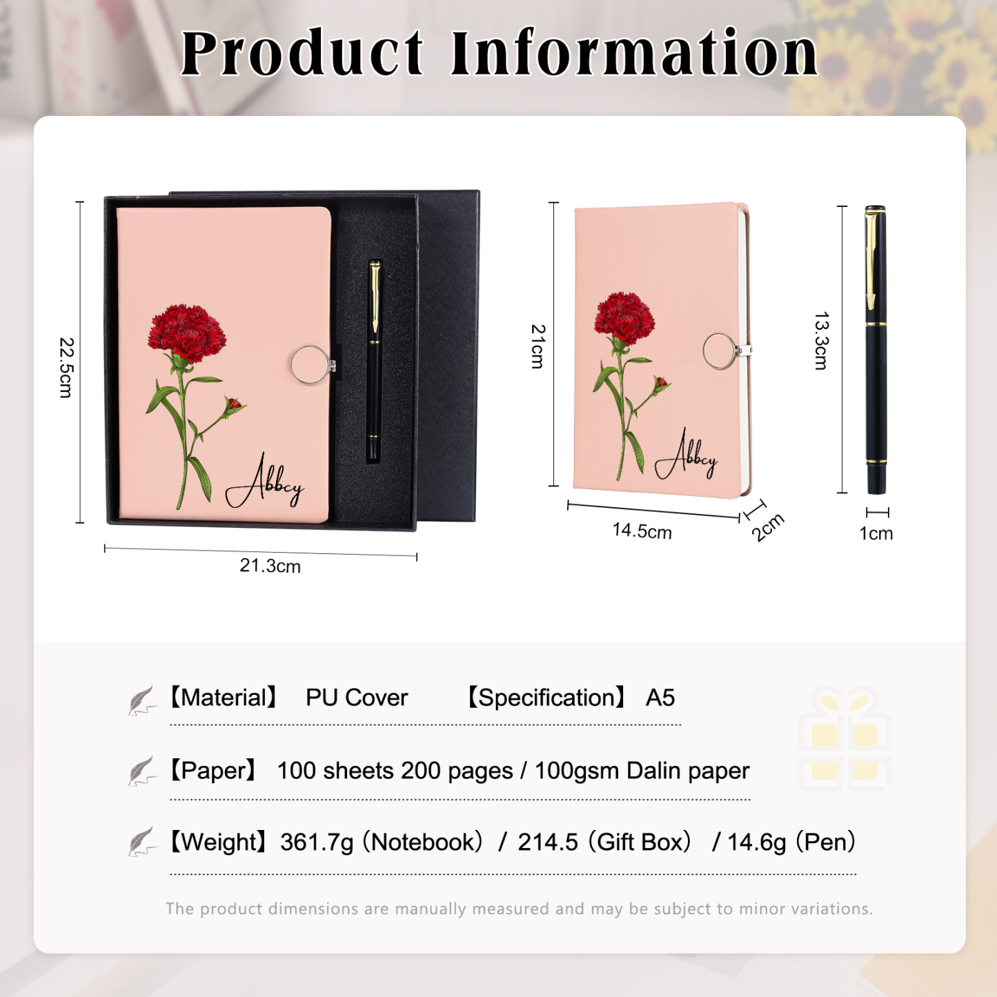 Personalized A5 Notebook Gift Set with Name and Birth Flower – Personal Stationery Present for student | Jessemade