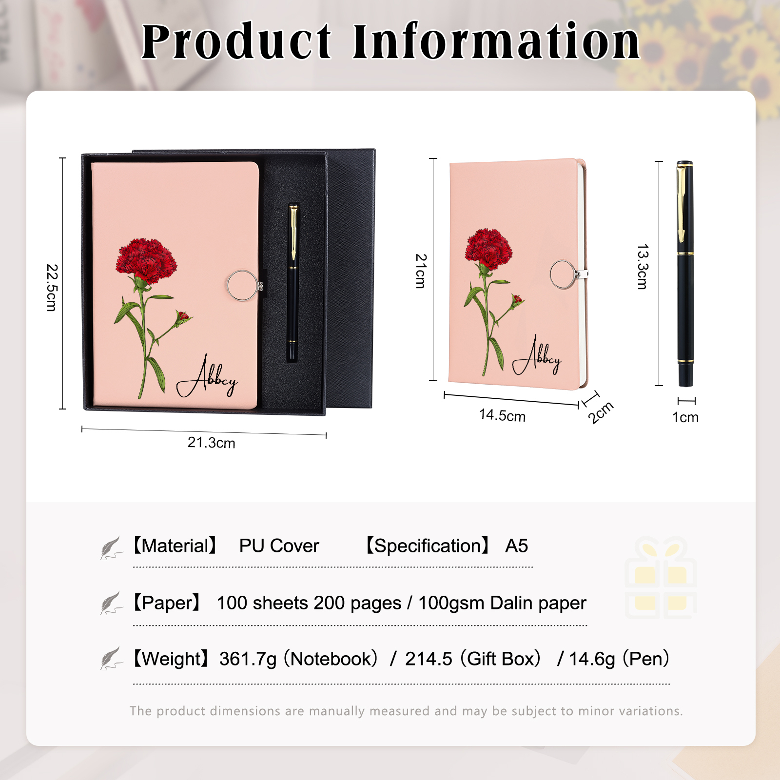 Personalized A5 Notebook Gift Set with Name and Birth Flower – Personal Stationery Present for student | Jessemade