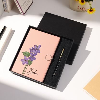 Personalized A5 Notebook Gift Set with Name and Birth Flower – Personal Stationery Present for student | Jessemade