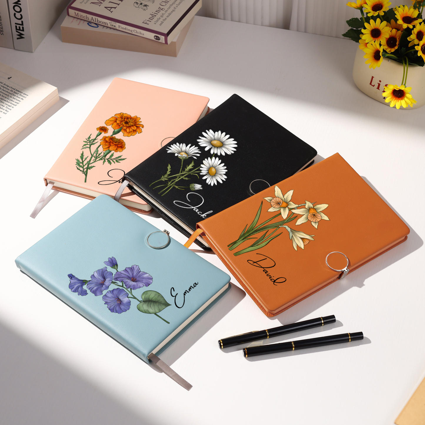 Personalized A5 Notebook Gift Set with Name and Birth Flower – Personal Stationery Present for student | Jessemade
