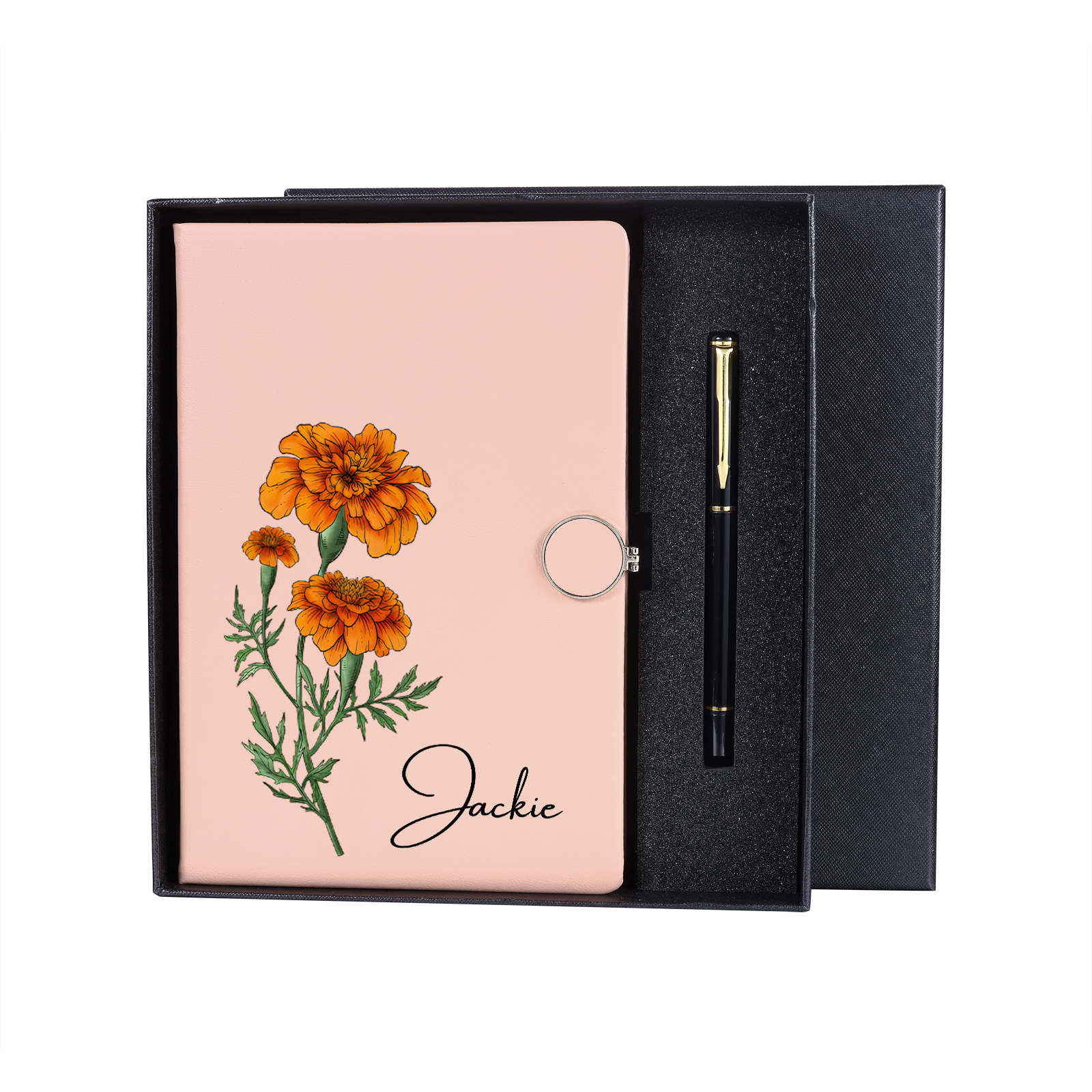 Personalized A5 Notebook Gift Set with Name and Birth Flower – Personal Stationery Present for student | Jessemade